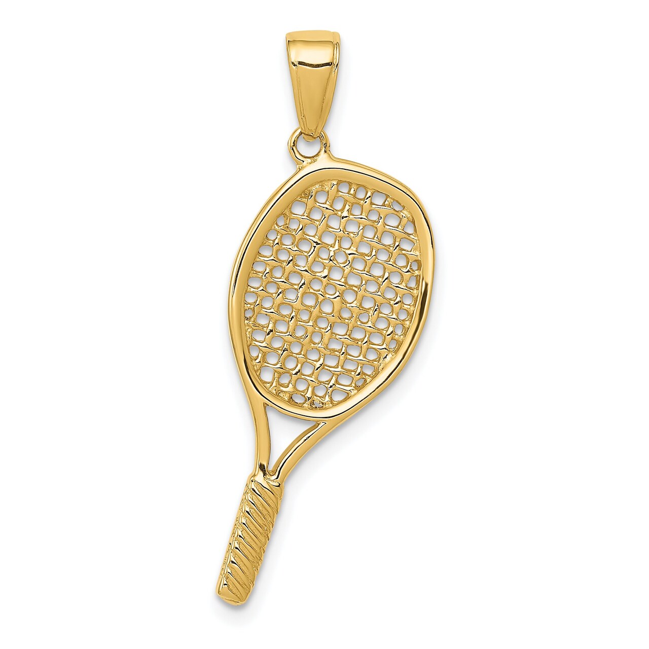 14K Yellow Gold 3D Tennis Racquet Charm Sports Pendant Jewerly 30mm x 20mm